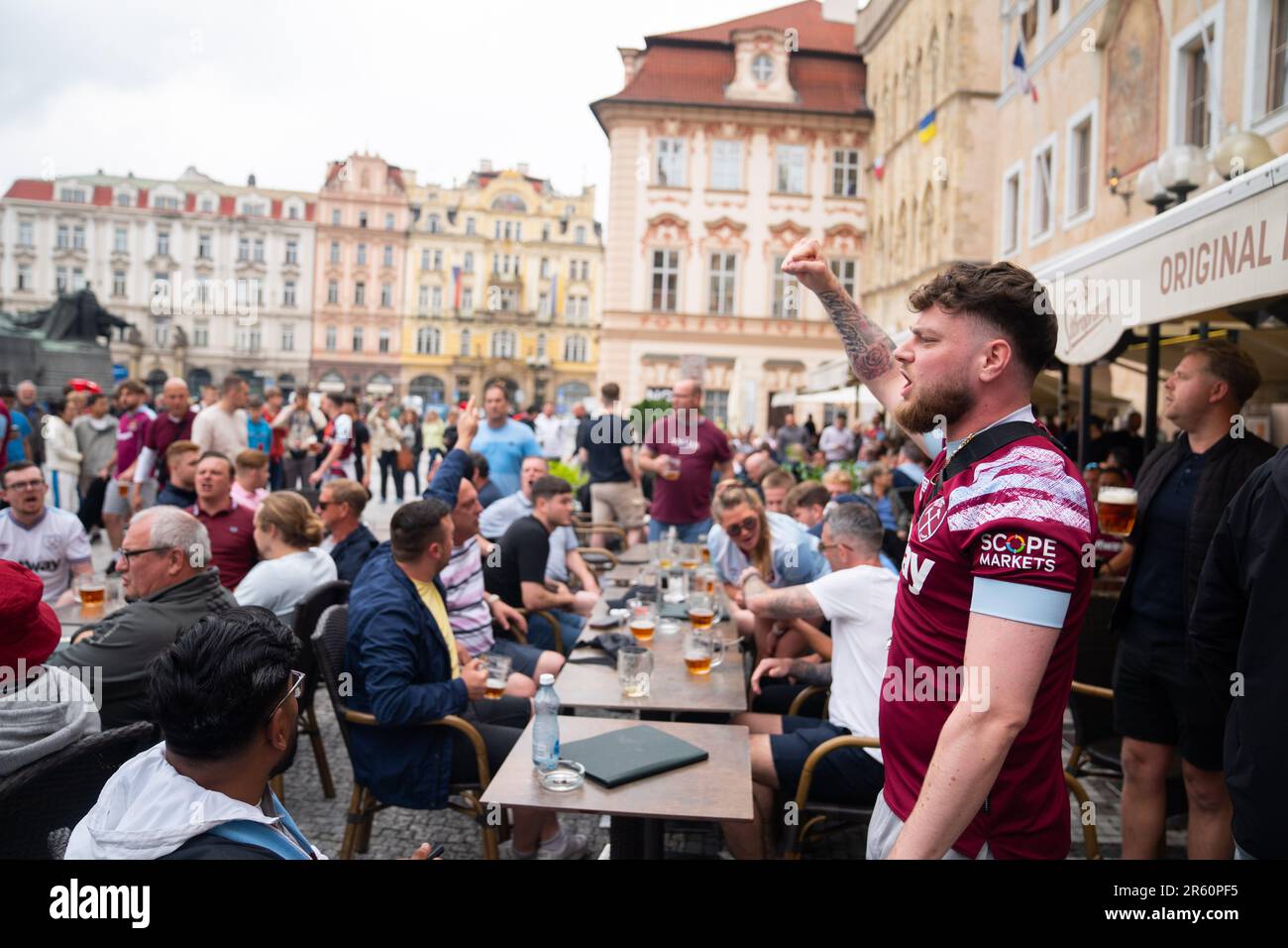 West Ham United Fans in Staromestske Namesti, Prague, ahead of the UEFA