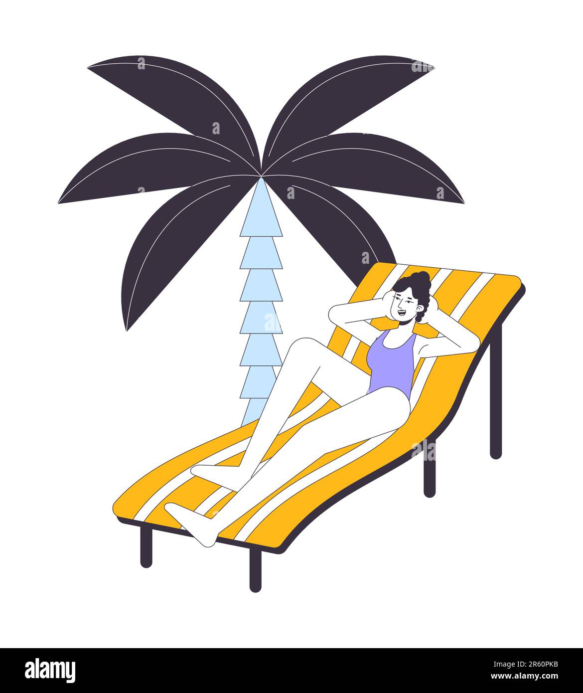 Sunbathing on beach flat line vector spot illustration Stock Vector