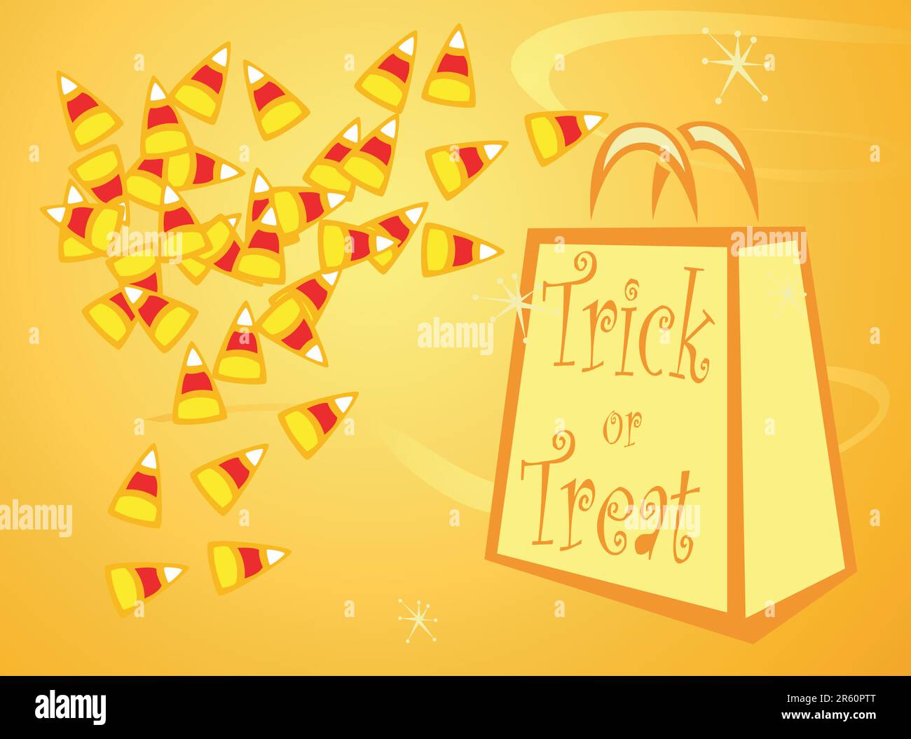 Halloween Trick or Treat bag with pile of candy corn. Stock Vector