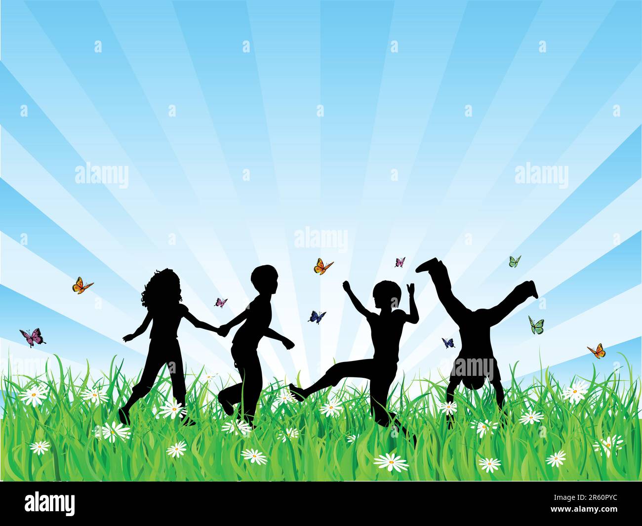 Children playing in grass Stock Vector Image & Art - Alamy