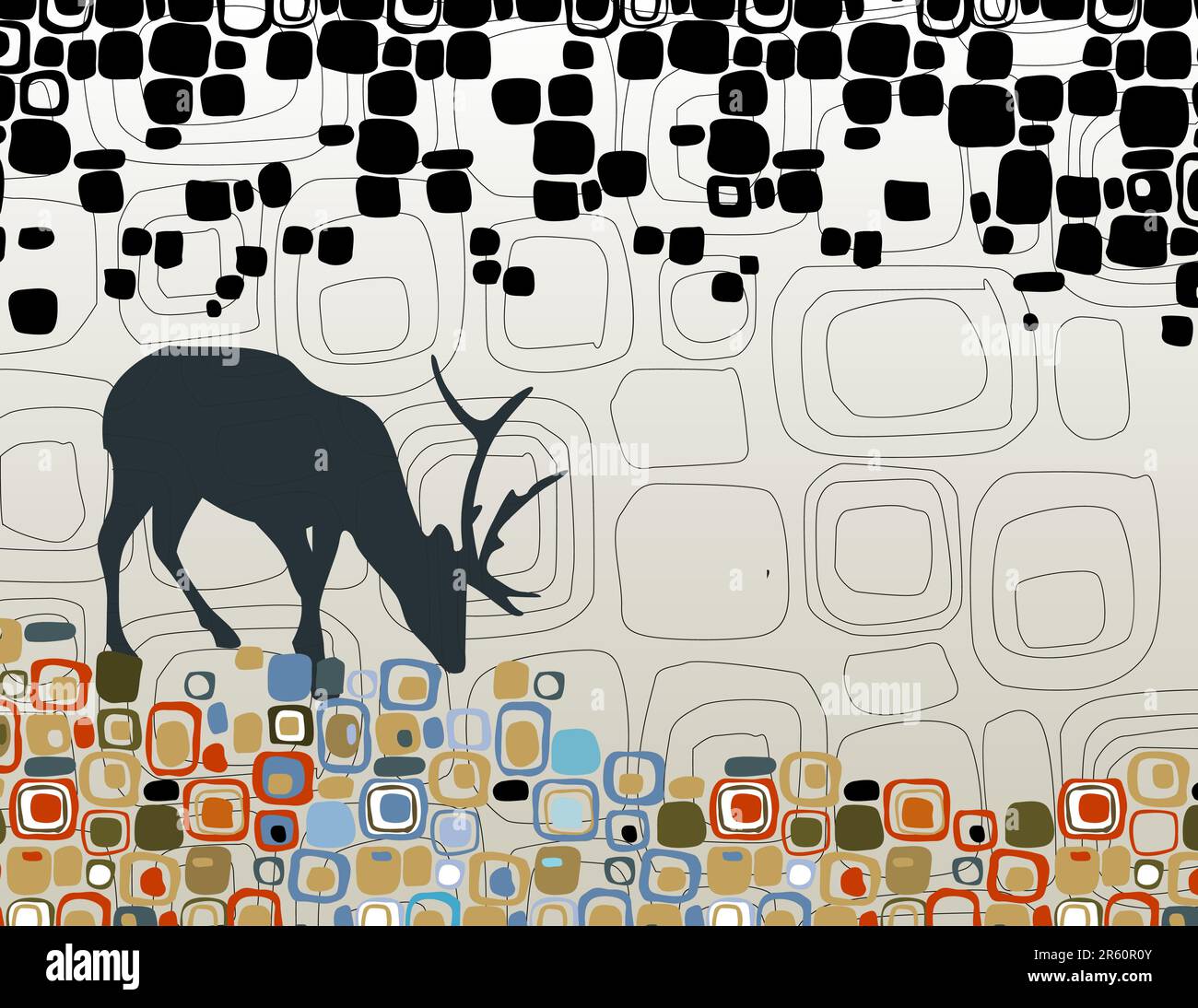 Abstract deer in wilderness design motif. Easy-edit layered file. Stock Vector