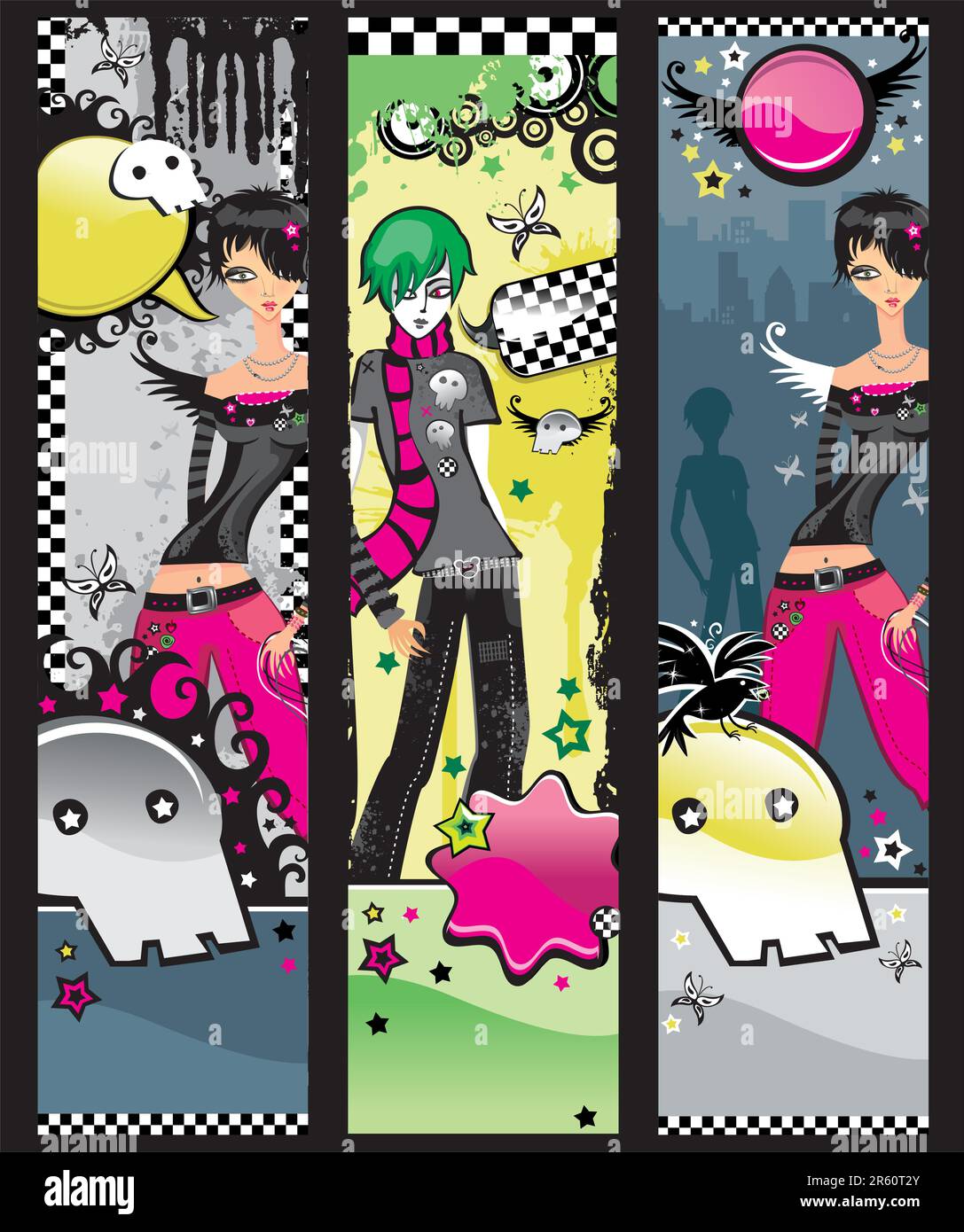 Vertical Emo banners with urban girl and boy Stock Vector