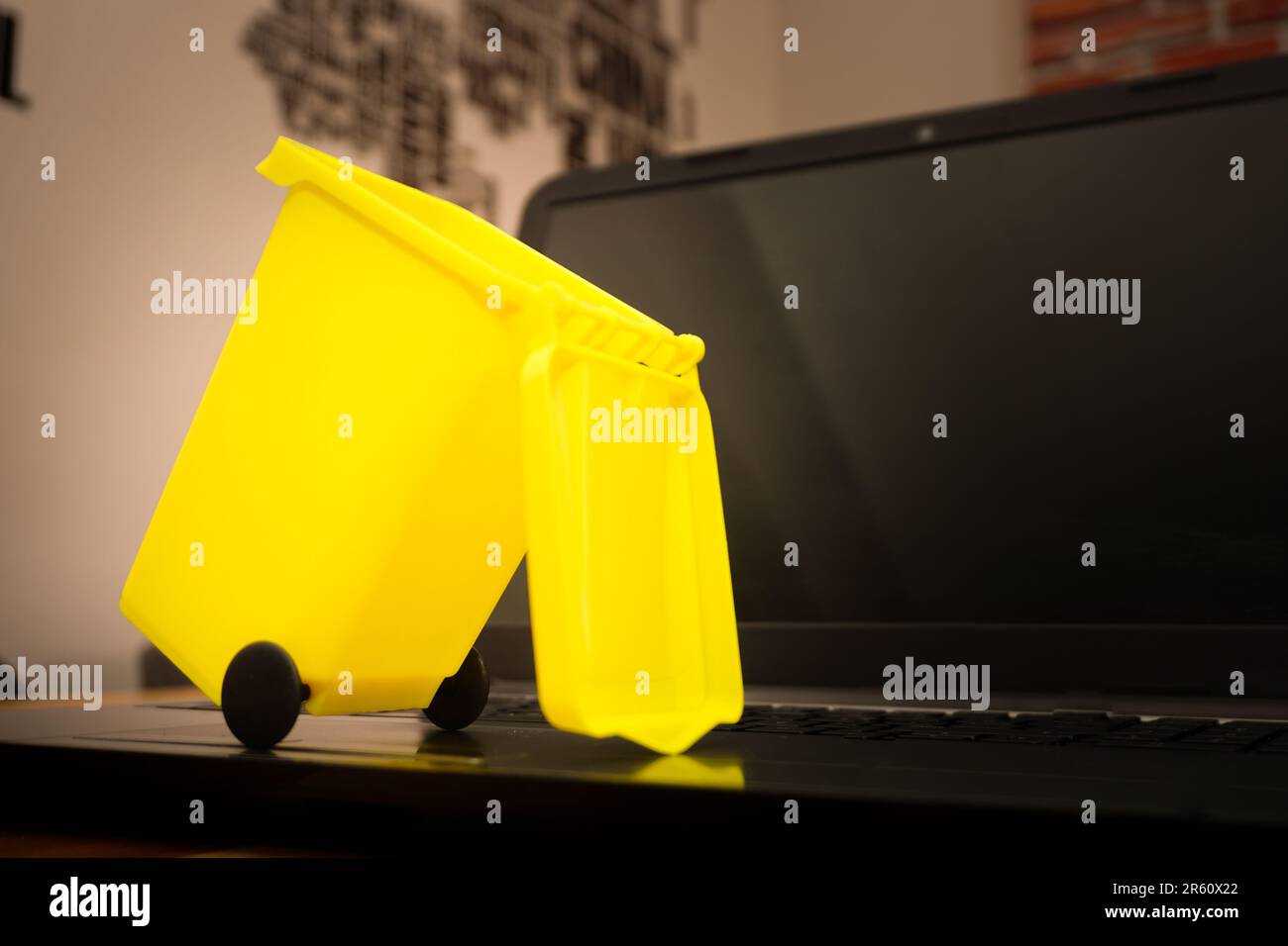 Electronic waste disposal illustration with miniature