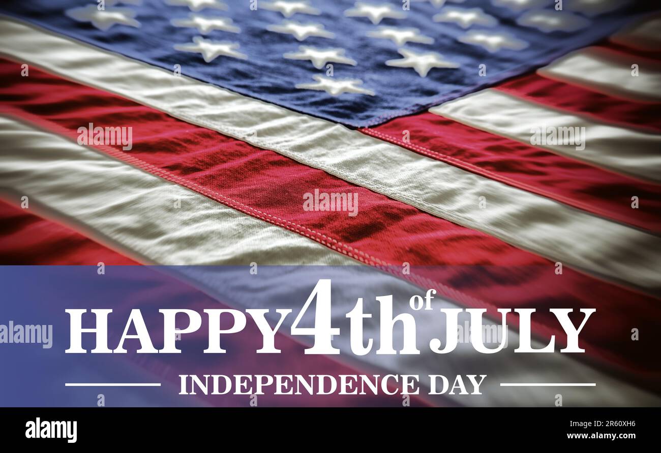 HAPPY 4th of JULY, text on USA flag background. July fourth, US America National Holiday celebration Stock Photo