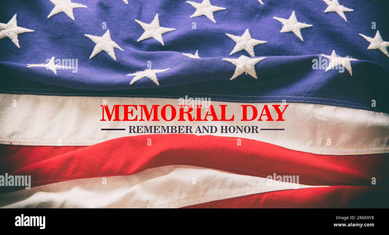 Memorial day, remember and honor text on USA flag background. US ...