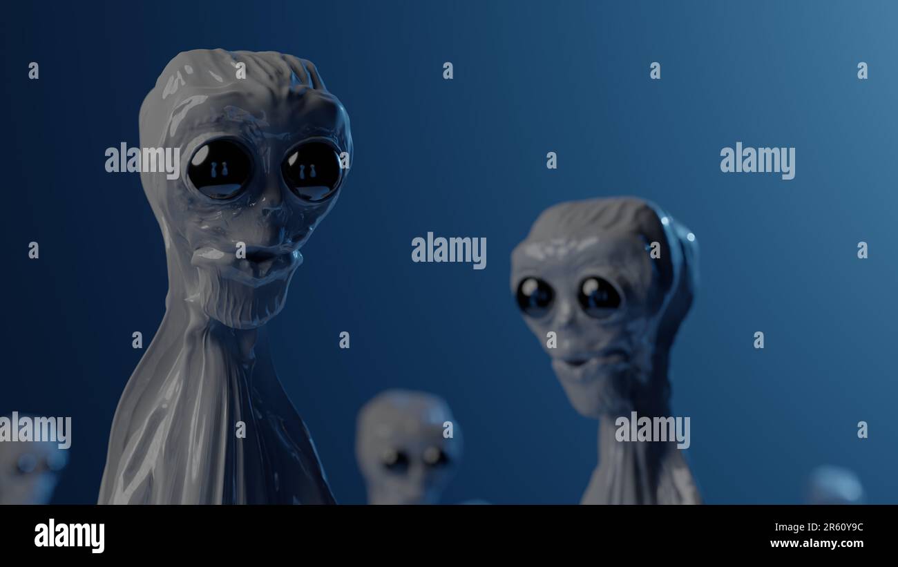 Aliens with a big eyes in a blue background - creepy conceptual ...