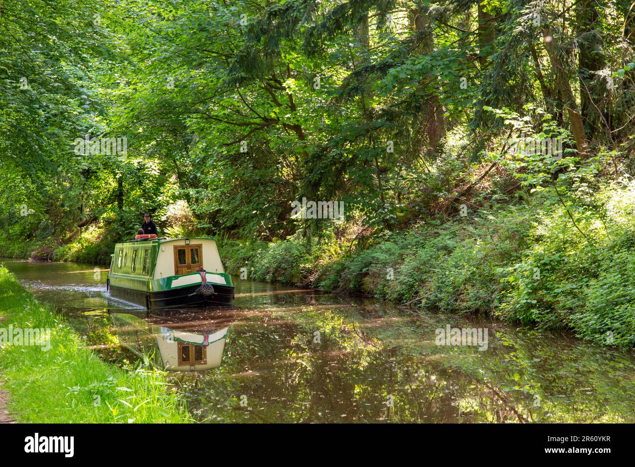 Canal narrowboat on the Monmouth and Brecon canal near Llangattock Powys South Wales Stock Photo