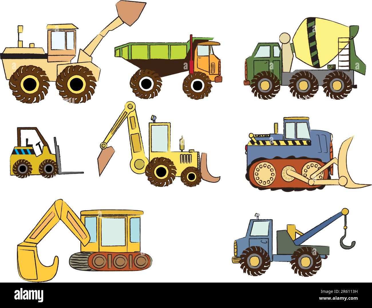 set of construction cars stylized as a childs drawing Stock Vector ...