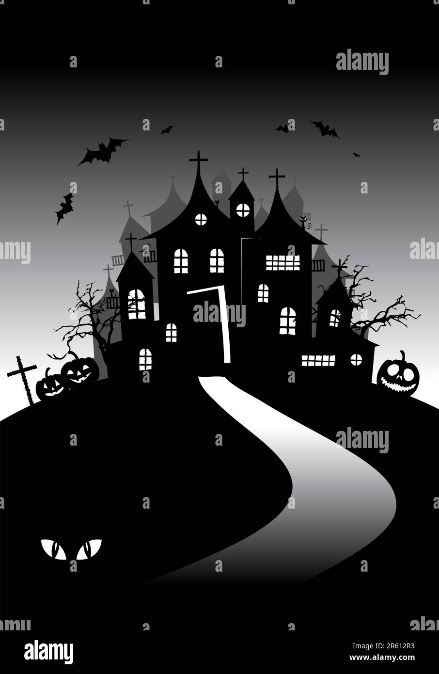 Halloween night holiday, house on hill Stock Vector