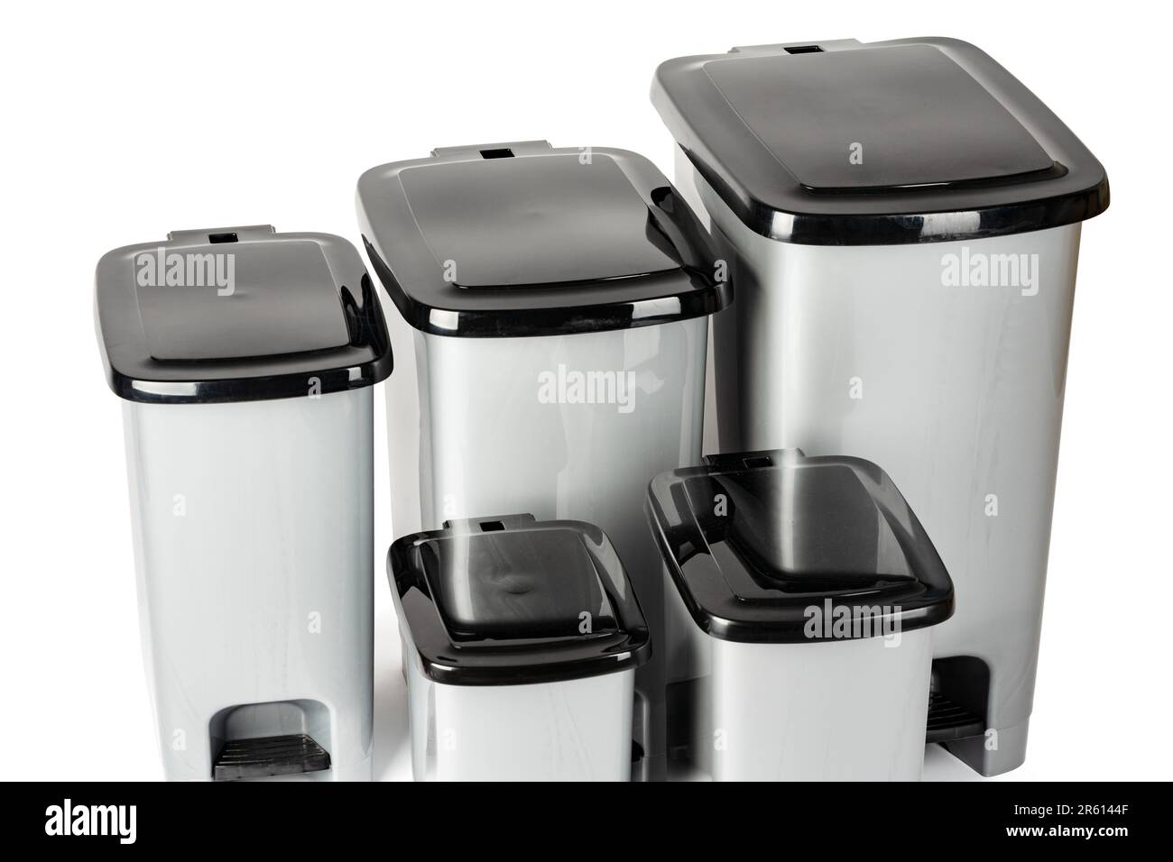 Gray plastic waste bin isolated on white Stock Photo - Alamy