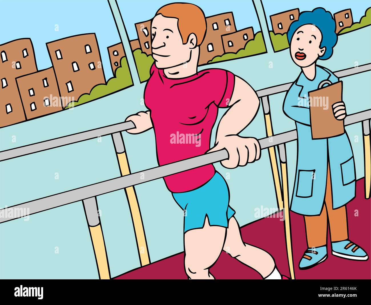 Man exercises his legs with his physical therapist Stock Vector Image