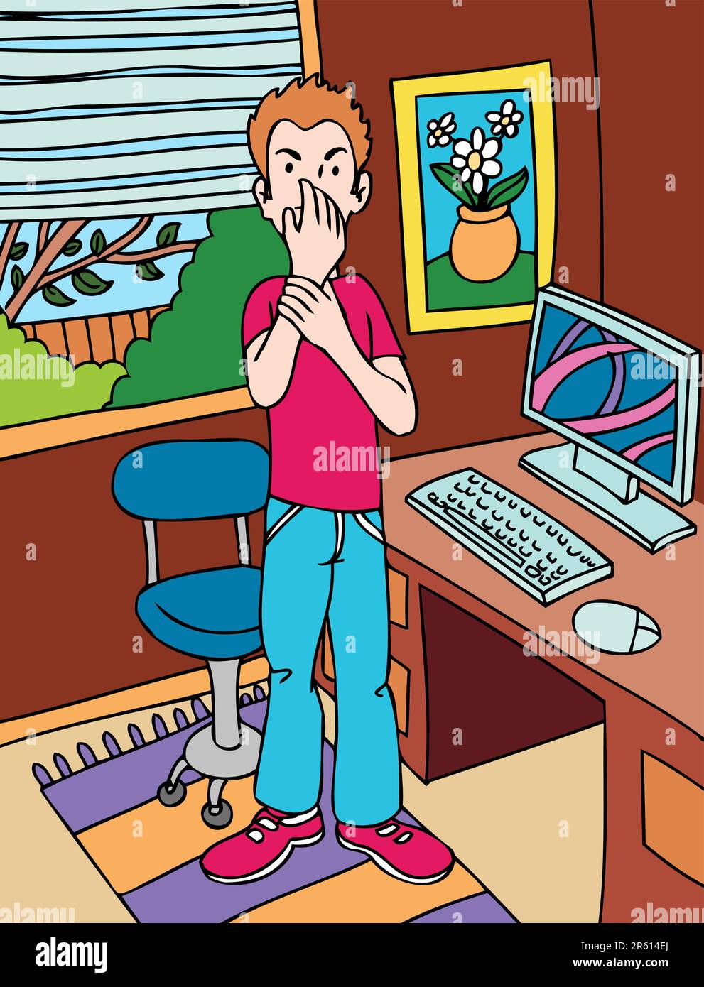 Young man develops carpal tunnel syndrome from repetitive mouse