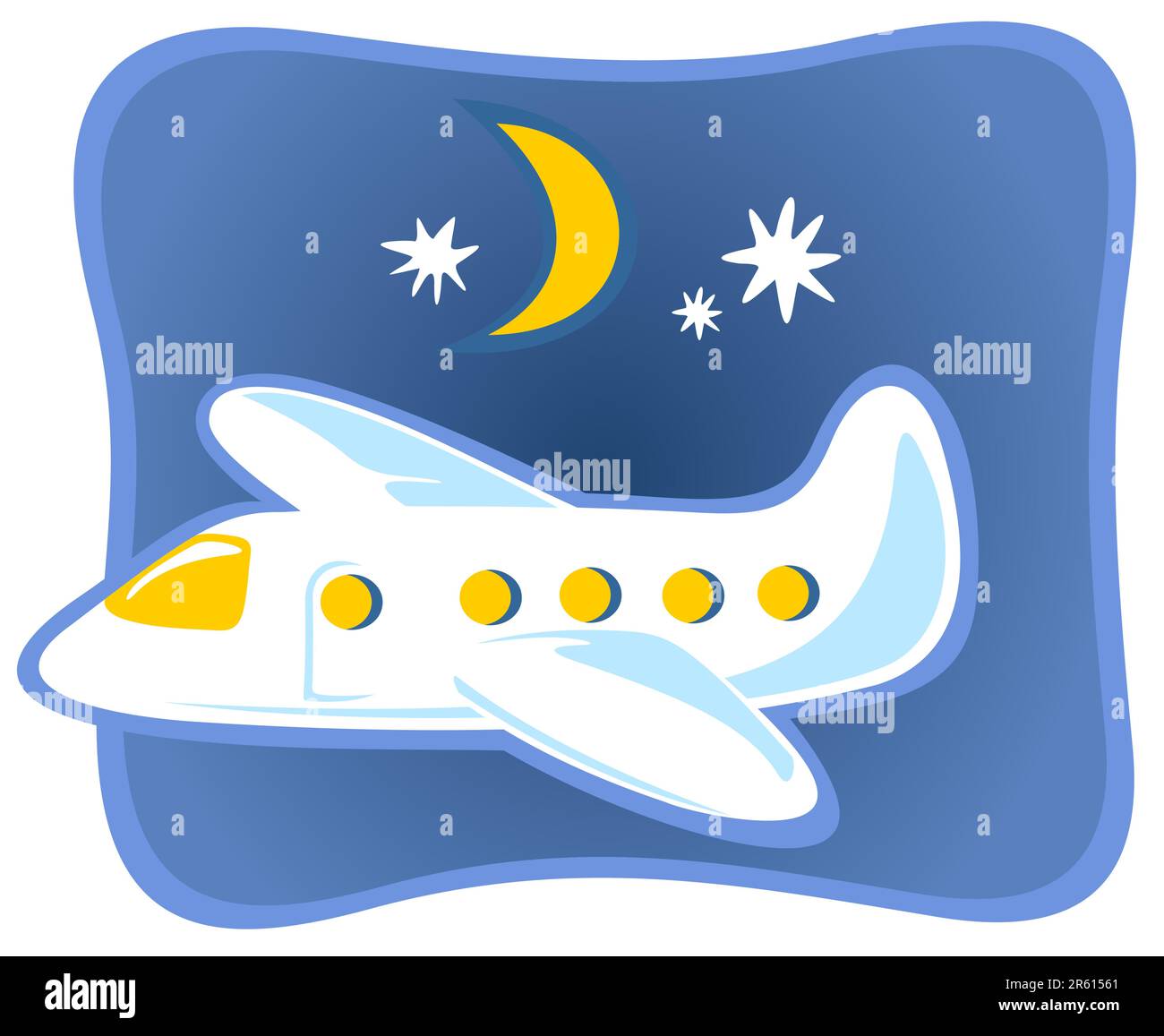 Funny cartoon plane flying in the night sky. Stock Vector
