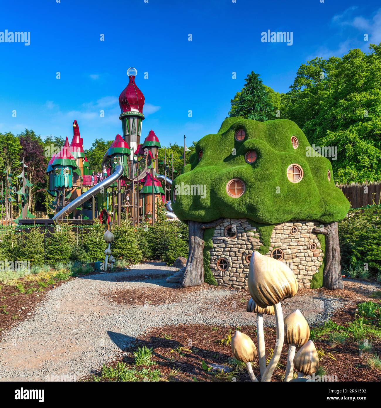 Daytime views of Lillidorei play village at the Alnwick Garden in