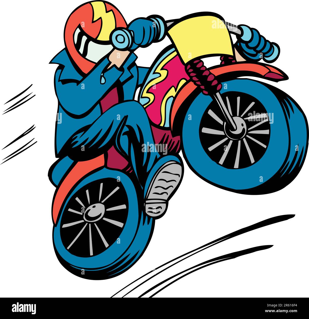 Man performing a jump on his motorcycle. Stock Vector