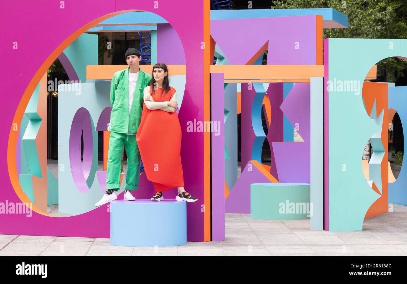 EDITORIAL USE ONLY Artists Leta Sobierajski and Wade Jeffree, known collectively as Wade and Leta, unveil their newest installation titled 'Now You See Me' at Principal Place in London as part of Brookfield Properties’ summer programme. Picture date: Tuesday June 6, 2023. Stock Photo