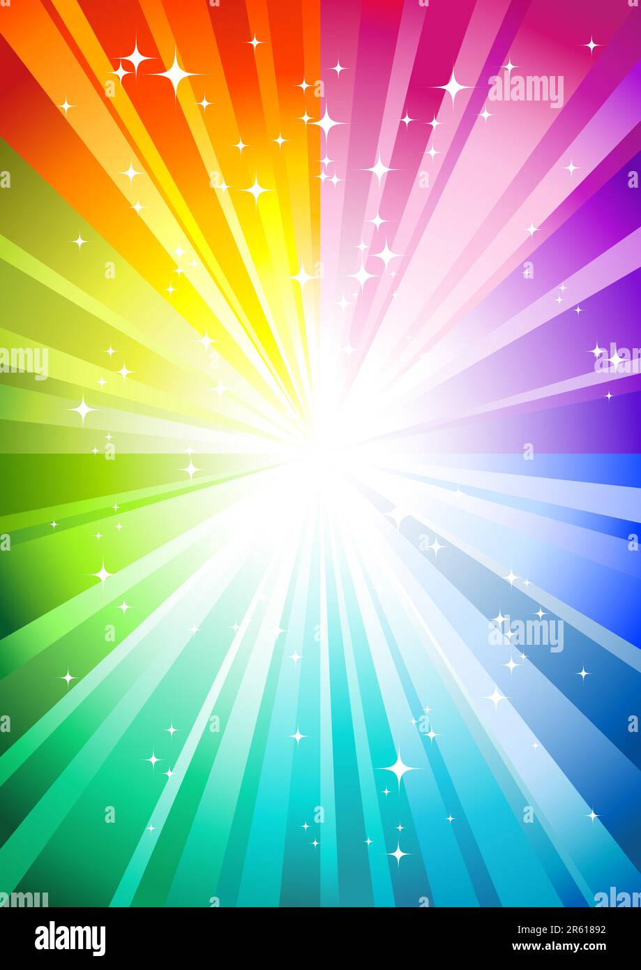rainbow sunburst background with glittering stars Stock Vector Image ...