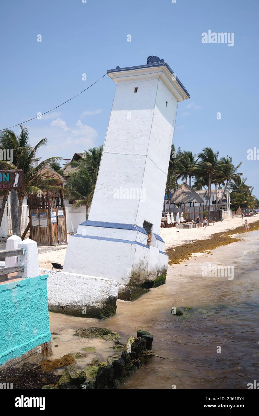 The Leaning Lighthouse Puerto Morelos Yucatan Mexico Stock Photo