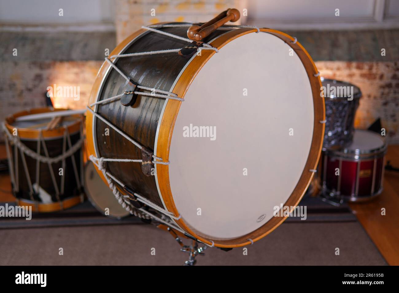 A stack of classic wooden drums Stock Photo Alamy