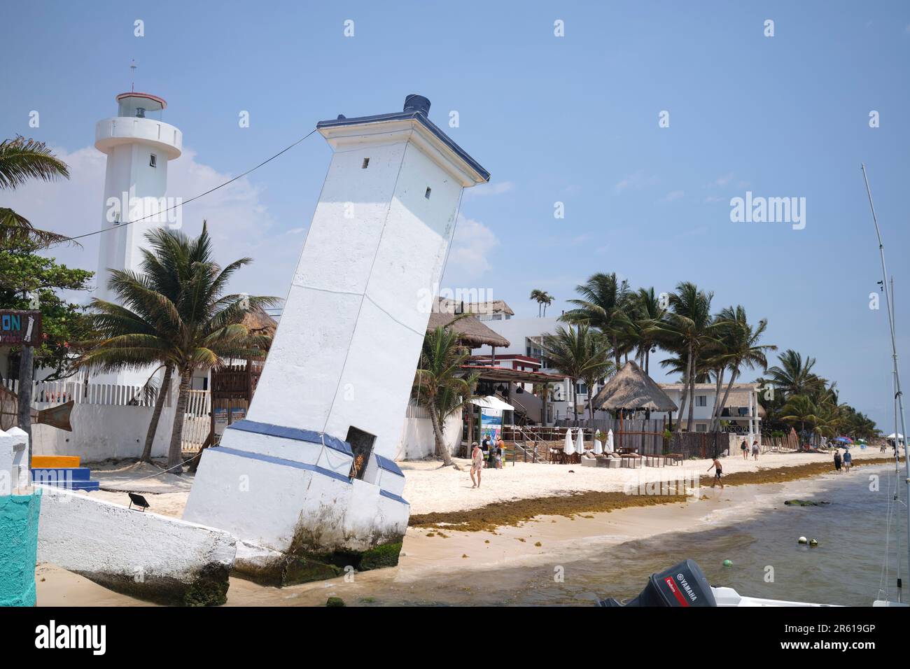 The Leaning Lighthouse or Faro Inclnado at Puerto Morelos Yucatan Mexico Stock Photo