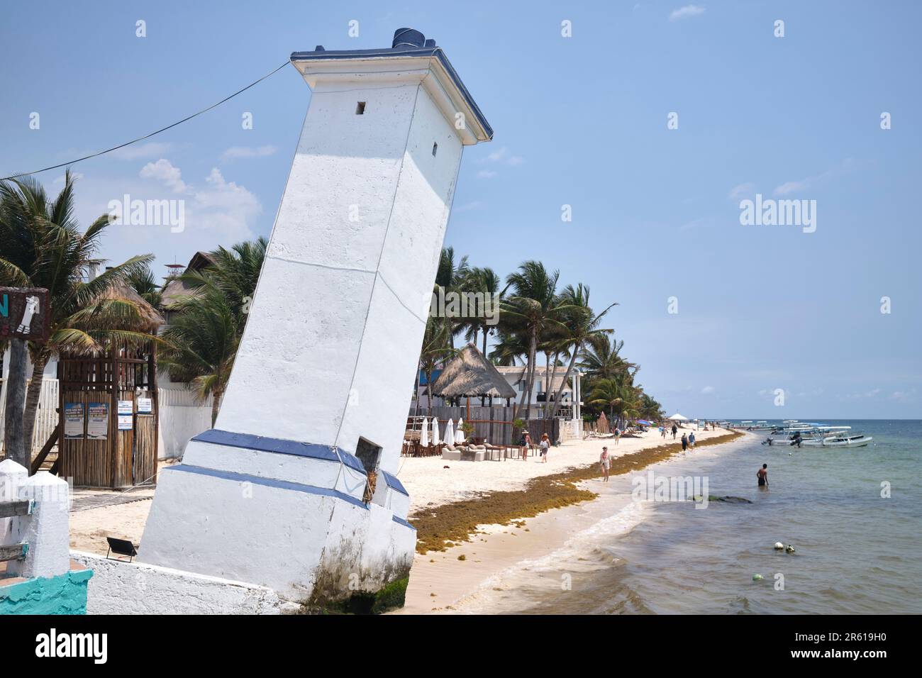 The Leaning Lighthouse or Faro Inclnado at Puerto Morelos Yucatan Mexico Stock Photo