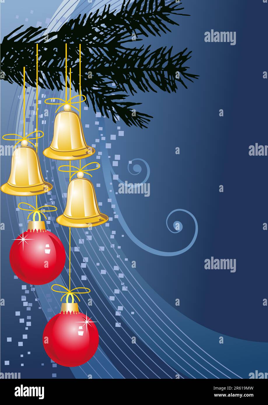 Christmas balls and bells on the blue background, download full scalable vector graphic included 