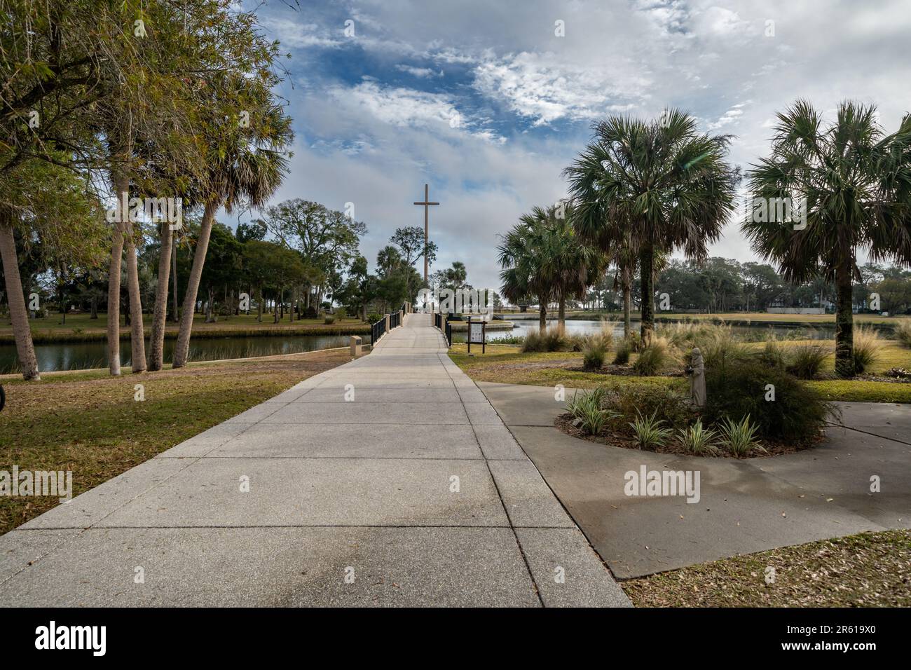 Concrete walking path at the grounds of the Mission Nombre de Dios in ...