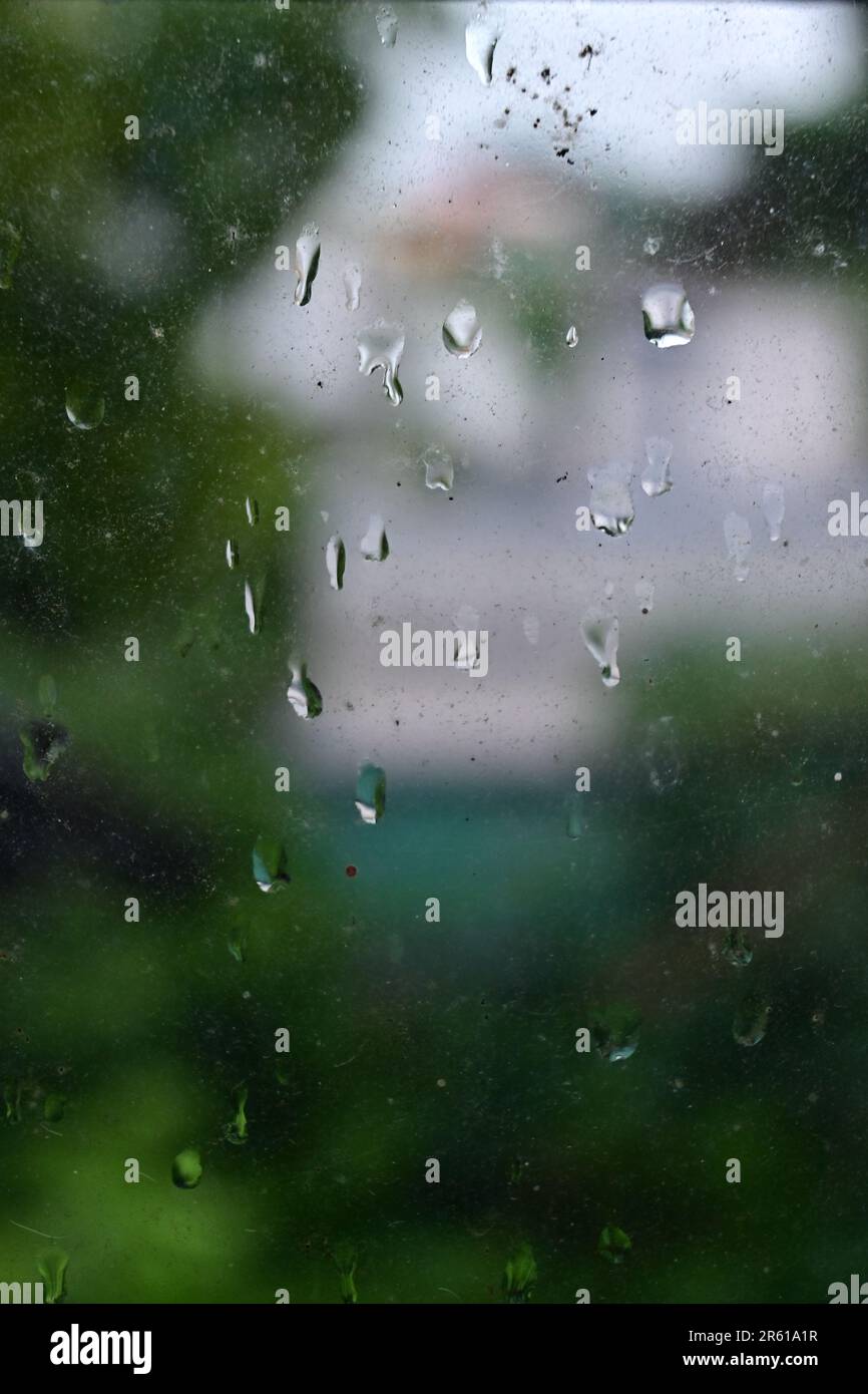 A window glass covered with rain droplets Stock Photo - Alamy