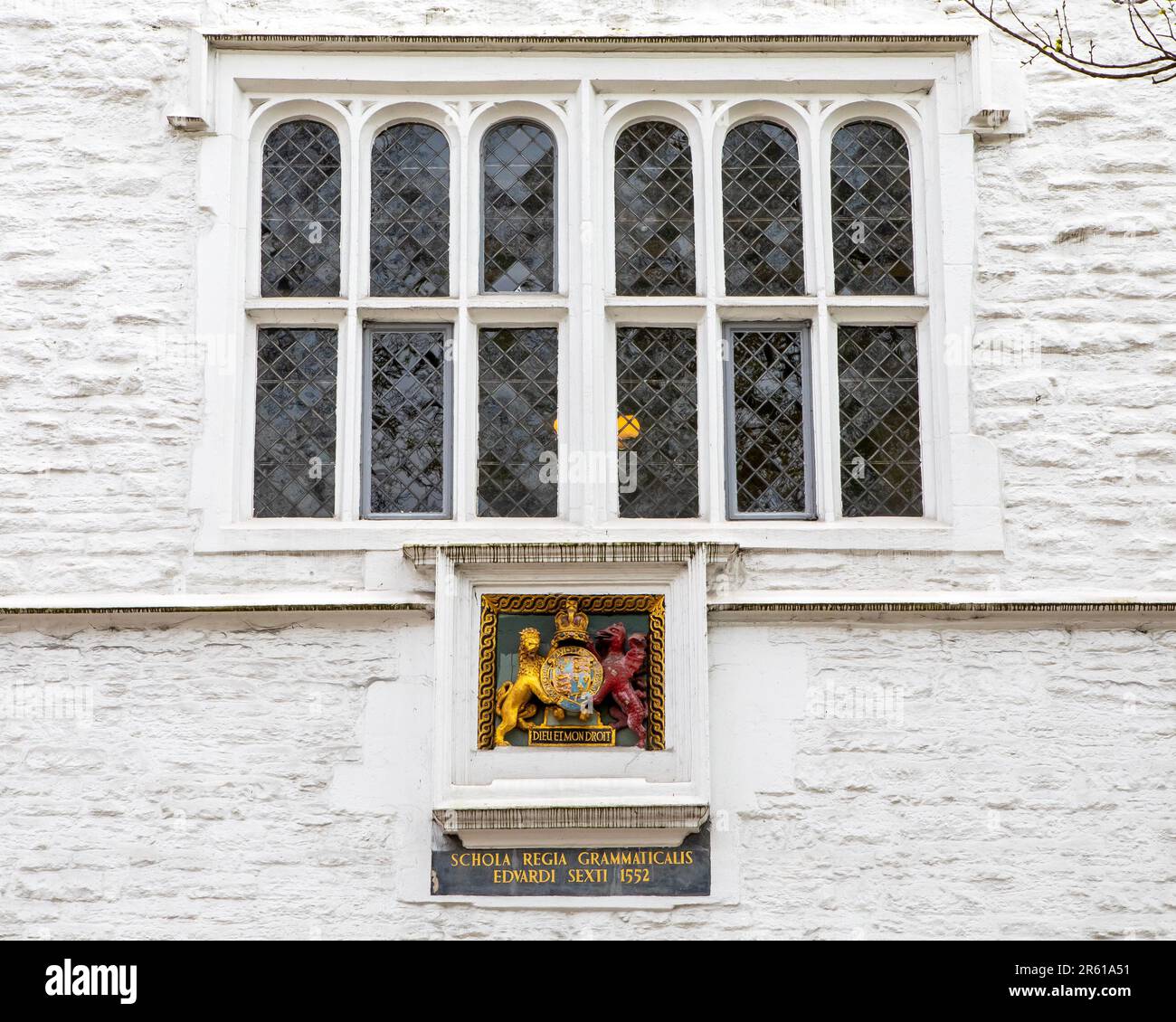 Exterior detail of the old building of the Royal Grammar School in the town of Guildford in Surrey, UK. Stock Photo