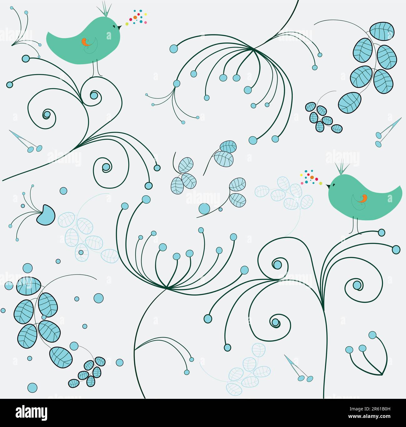 a fantasy wallpaper with cute girds and foliage Stock Vector