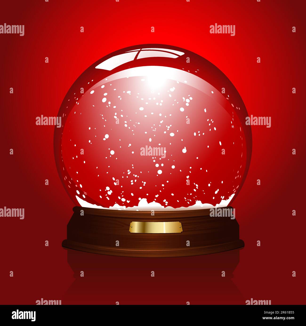 realistic illustration of an empty snowglobe over a red background - customize by inserting an object, logo or text Stock Vector