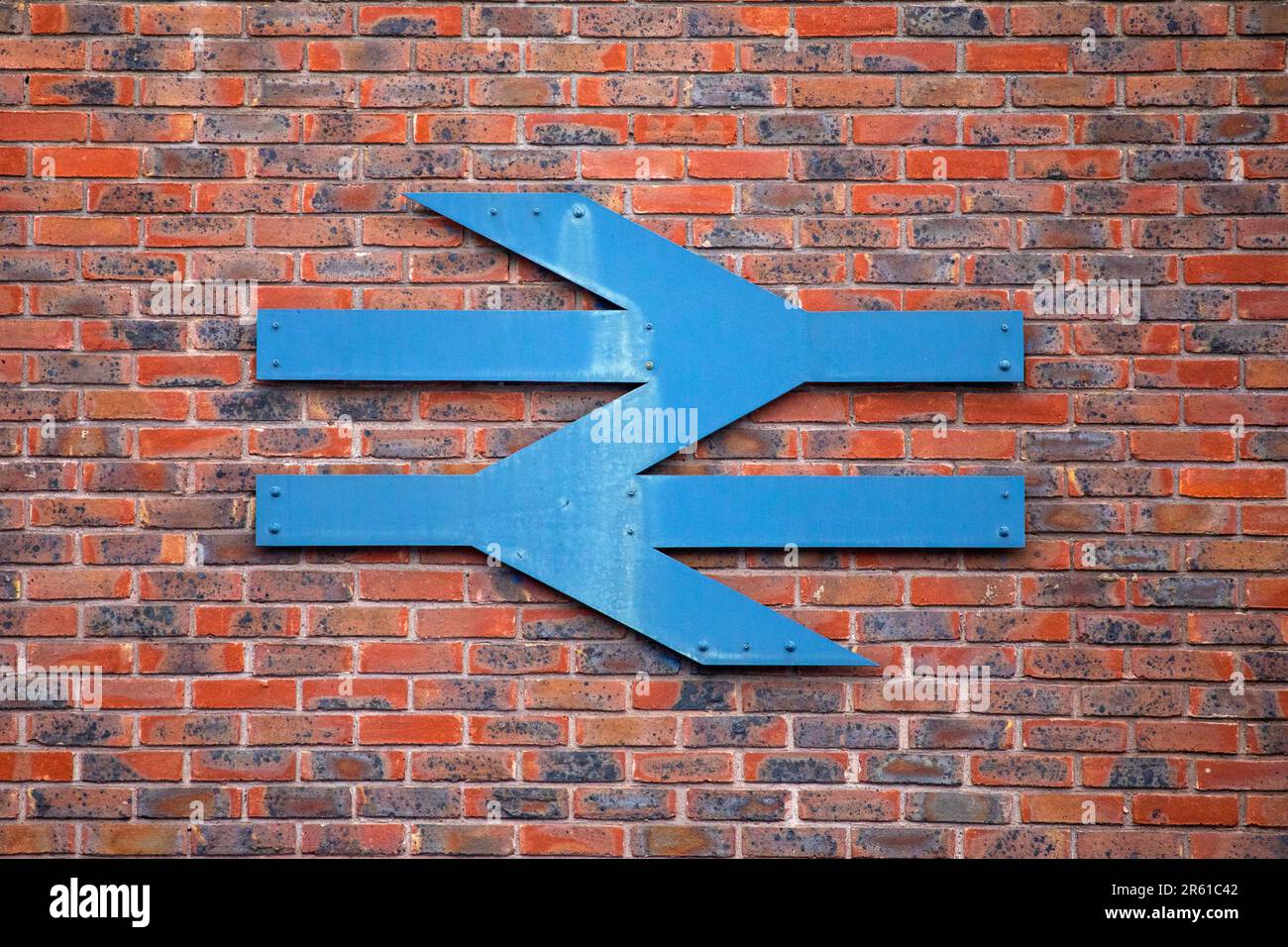 Surrey, UK - April 5th 2023: Close-up of the Network Rail logo at Guildford Railway Station in the town of Guildford in Surrey, UK. Stock Photo