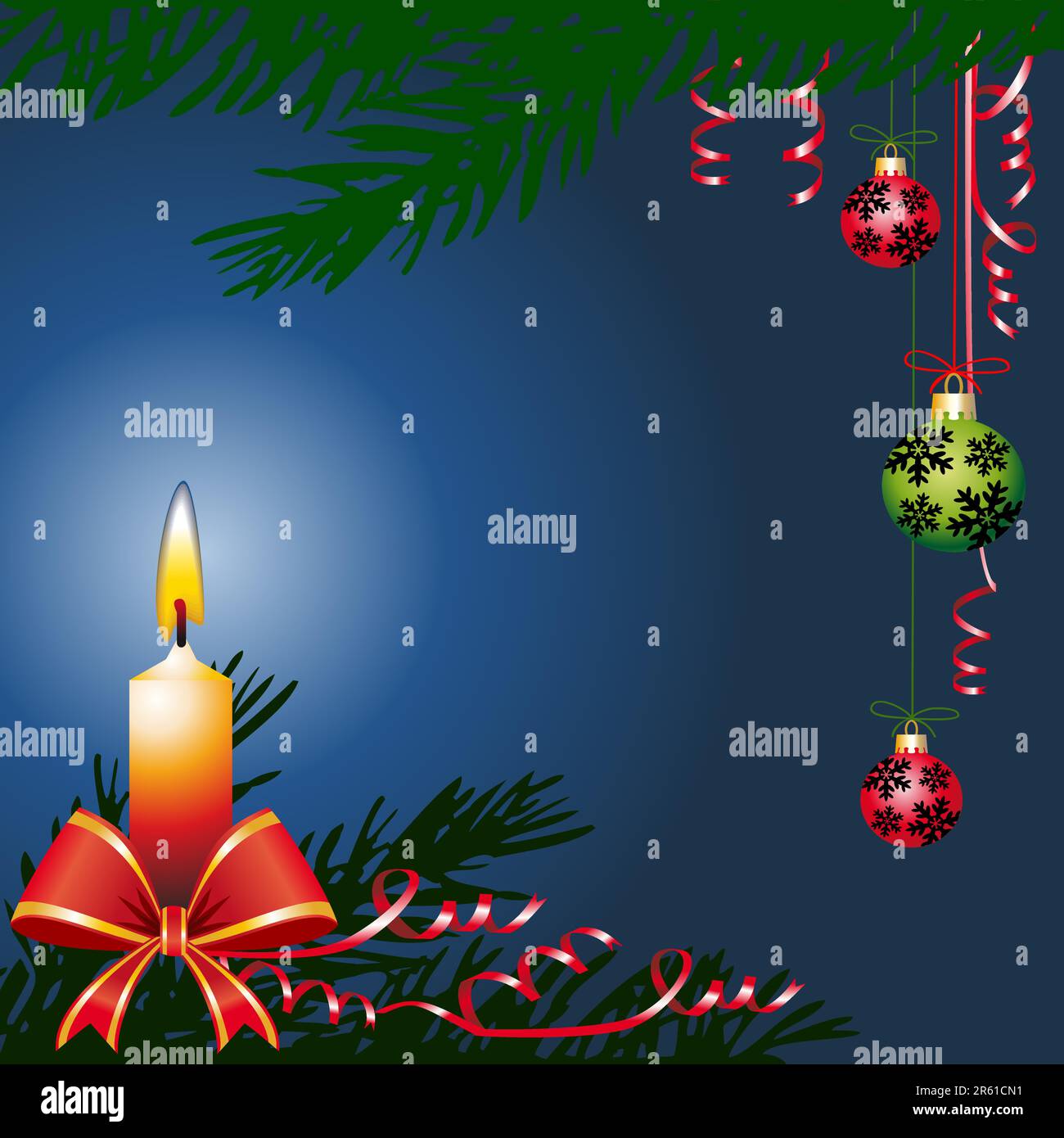 Christmas candle and decorations on a blue background, full scalable vector graphic included Eps 
