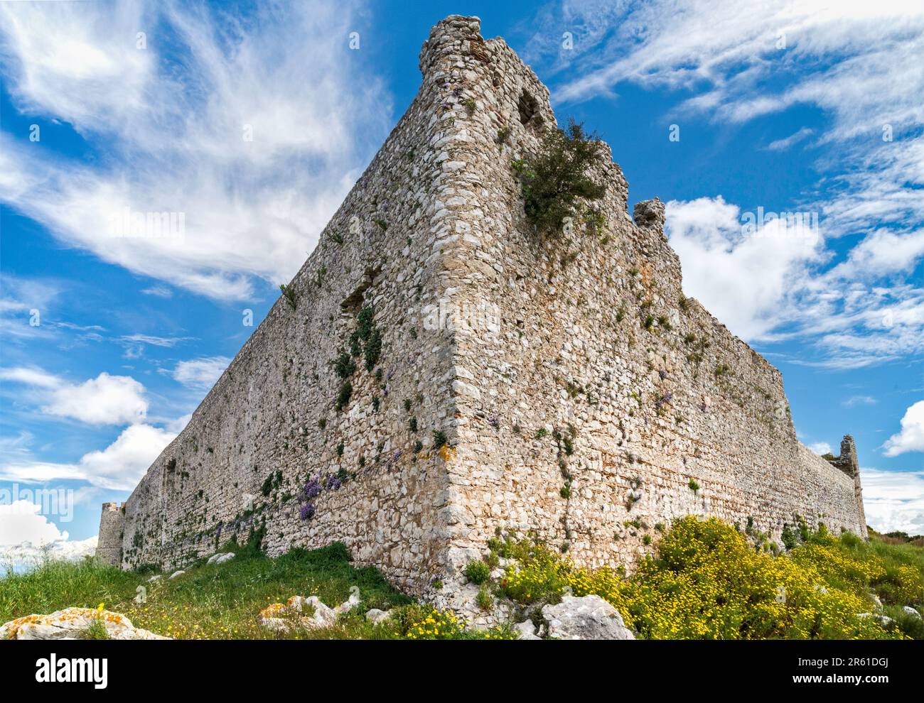 The keep seen from southern outer ward, Frankish Castle of Chlemoutsi, 13th century, near village of Kastro, Peloponnese peninsula, Greece Stock Photo