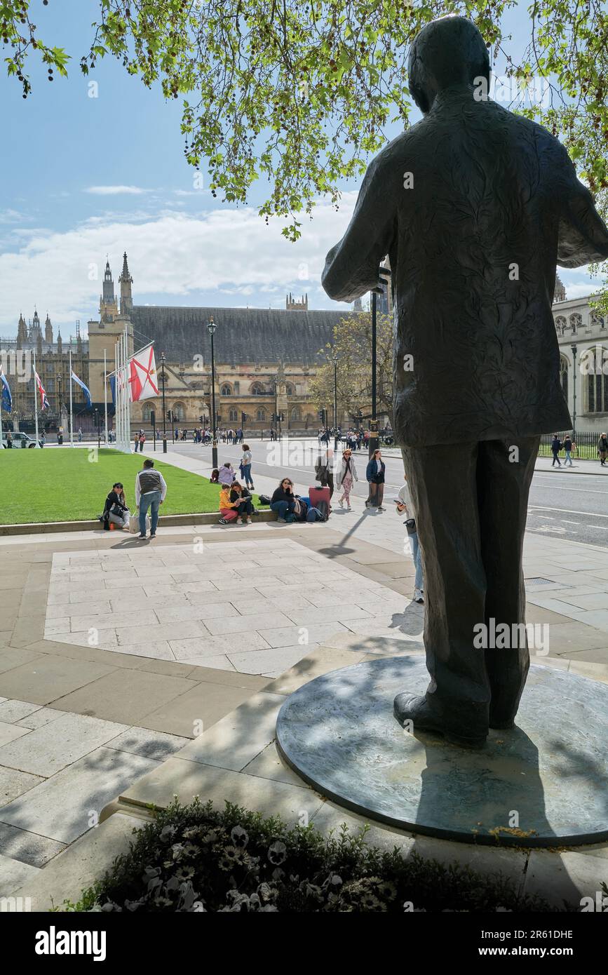 Statue, of Nelson Mandela, in Parliament Square, opposite the Houses of Parliament, London