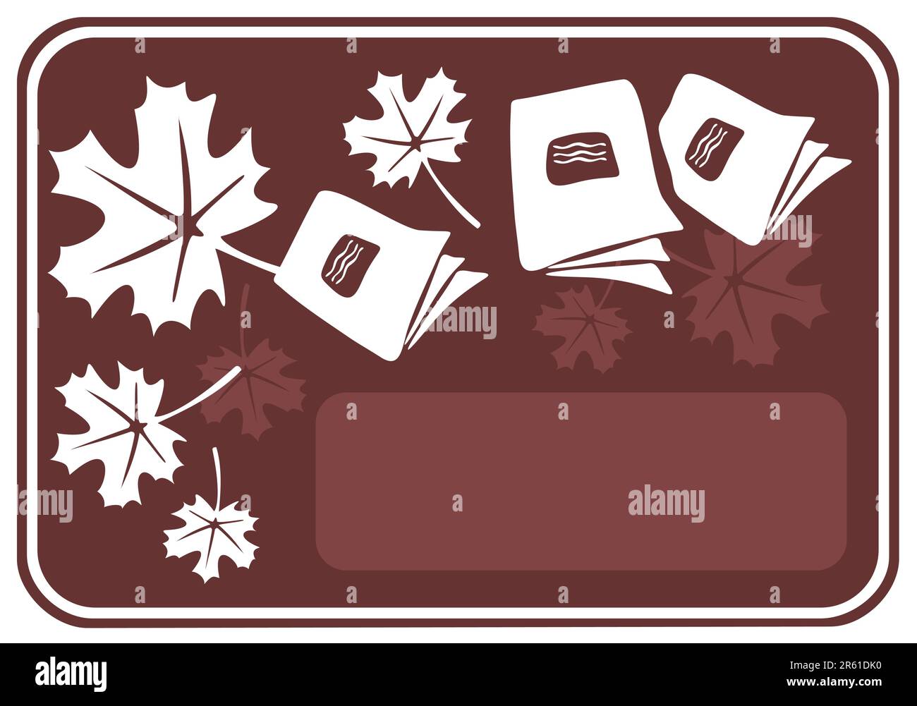 Brown autumn frame with leaves and school copybooks. Stock Vector