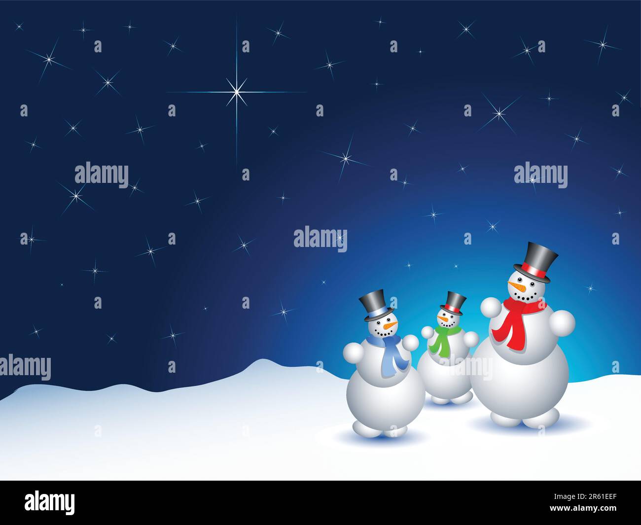 Snowmen on a snowy night with a starry sky Stock Vector Image & Art - Alamy