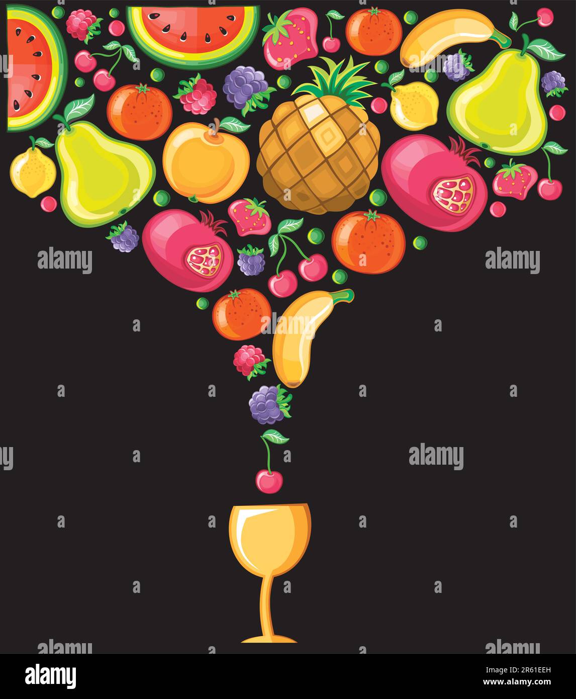 Different types of delicious fruits combined in a shape of drink Stock