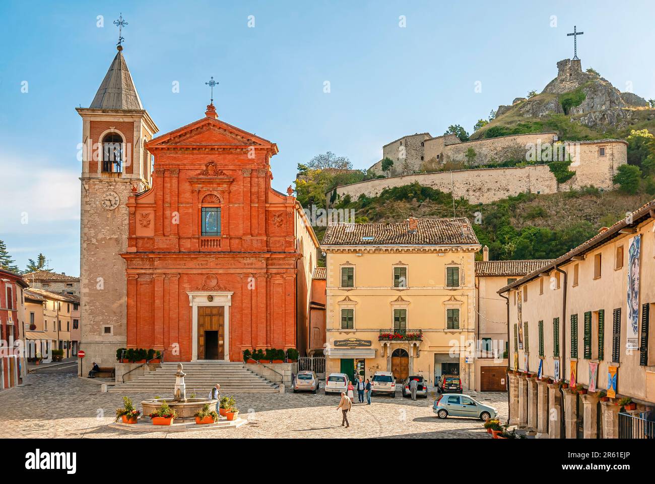 Piazza at the historical town centre of Pennabilli in Emilia Romagna, North Italy. Stock Photo