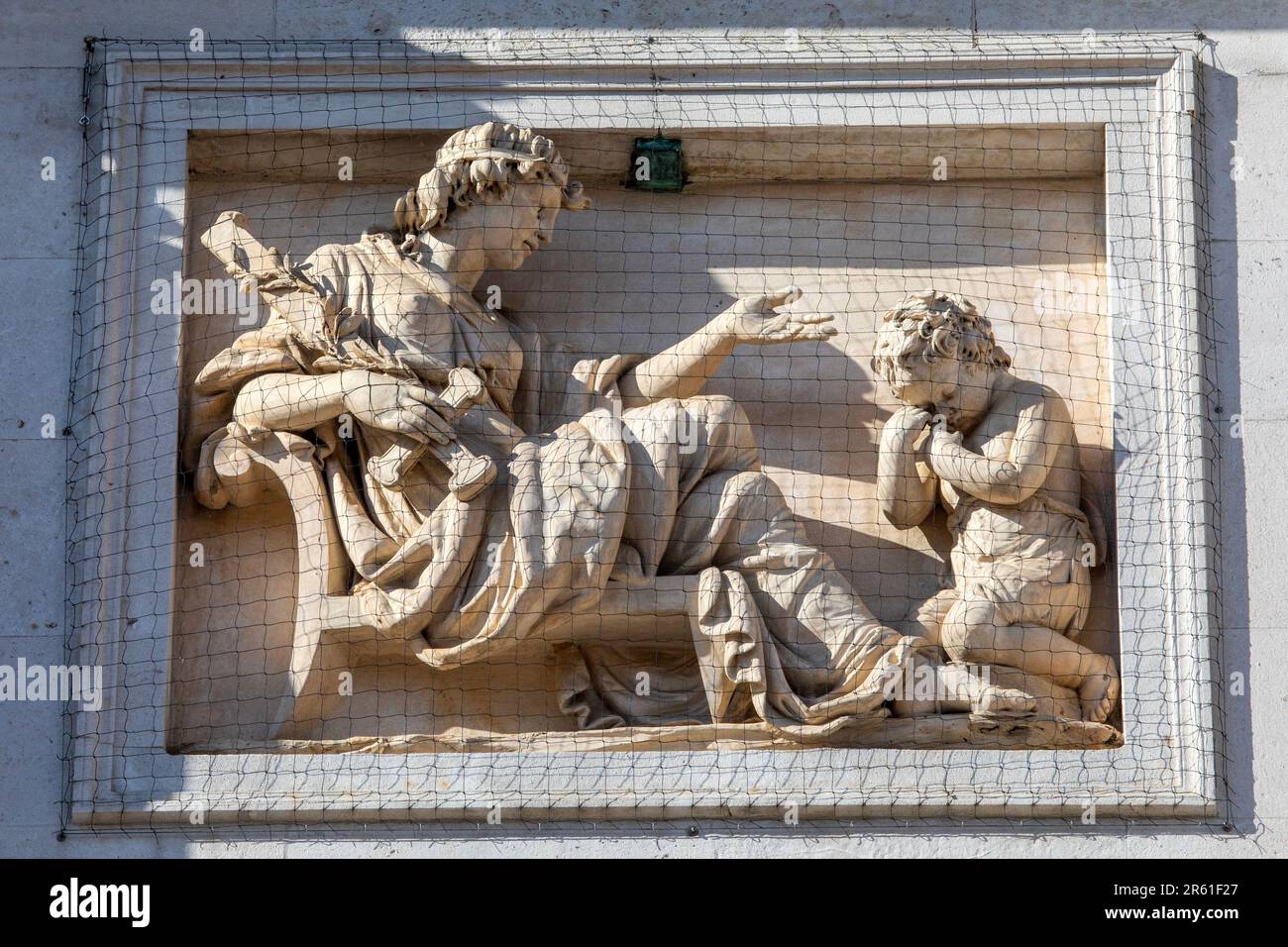 Essex, UK - April 7th 2023: Close-up of a beautiful sculpture on the exterior of Shire Hall in the city of Chelmsford in Essex, UK. Stock Photo