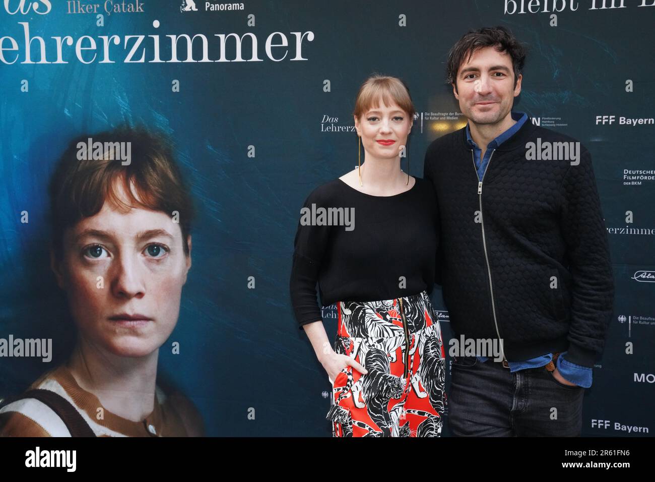 Director İlker Çatak and Actress Leonie Benesch seen before the premiere screening of her fim 'Das Lehrerzimmer' at City Cinema in Munich Stock Photo