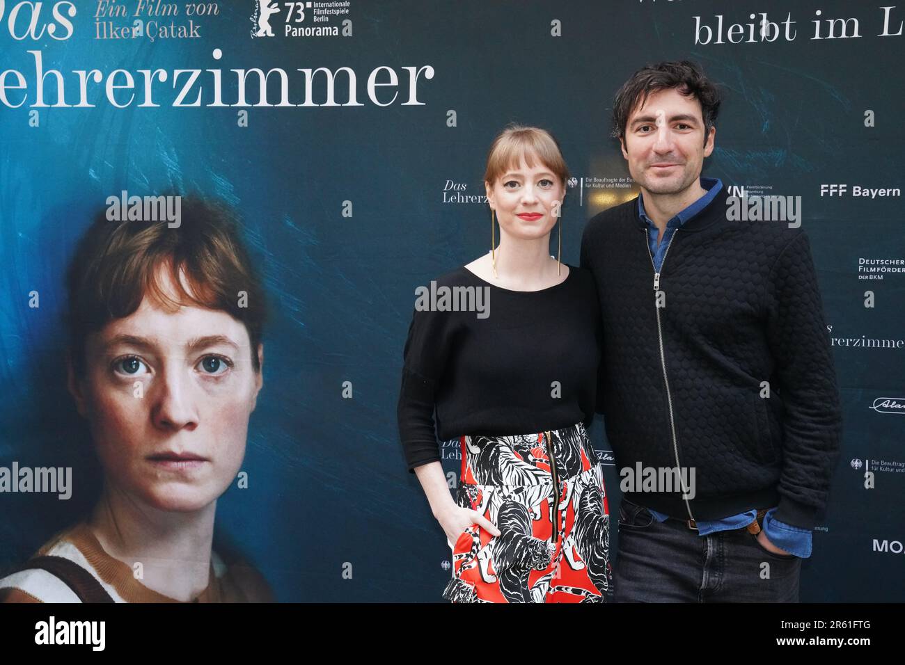 Director İlker Çatak and Actress Leonie Benesch seen before the premiere screening of her fim 'Das Lehrerzimmer' at City Cinema in Munich Stock Photo