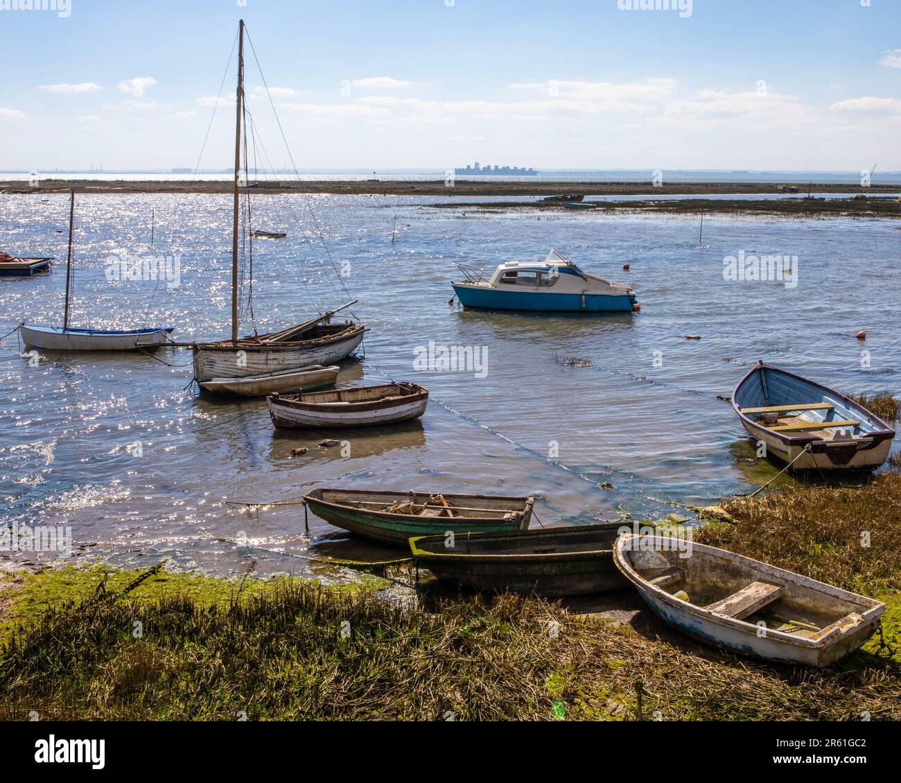 View of the Thames Estuary from Leigh-on-Sea in Essex, UK. Stock Photo