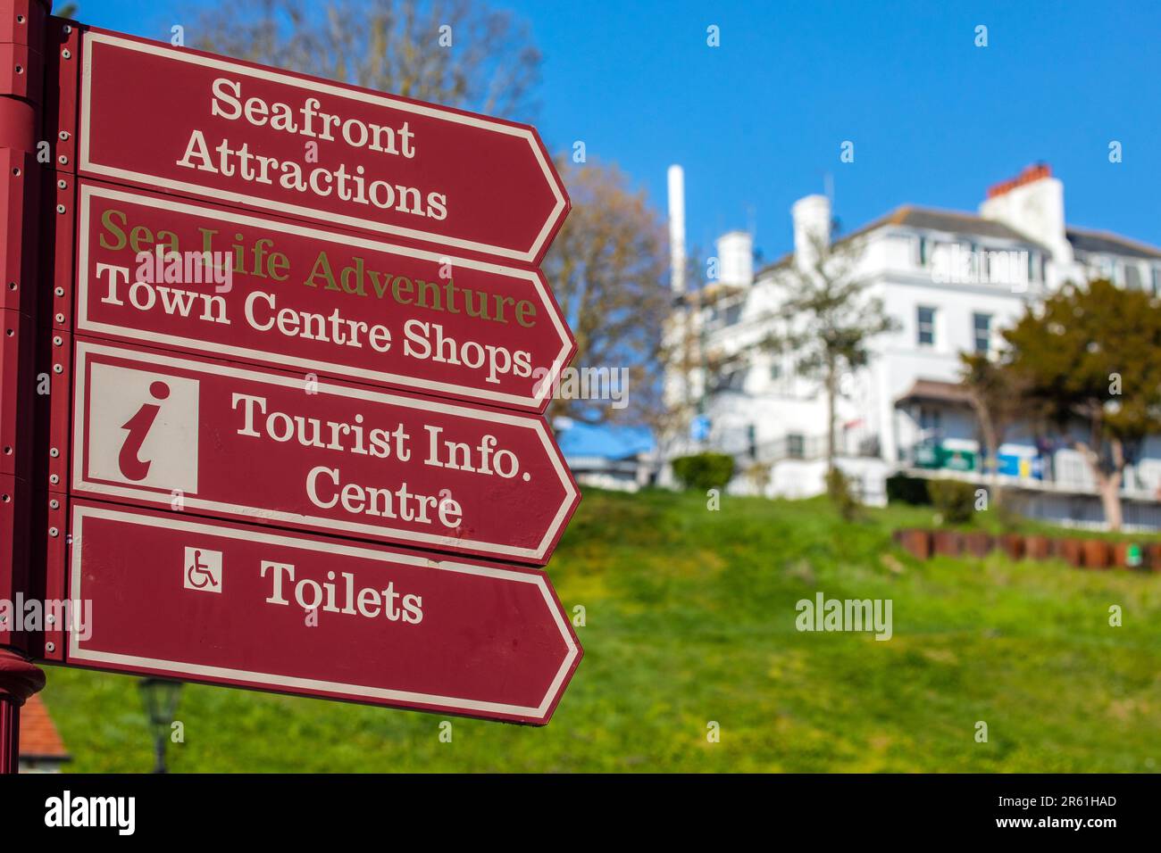 Signposts showing the directions to local tourist attractions in the