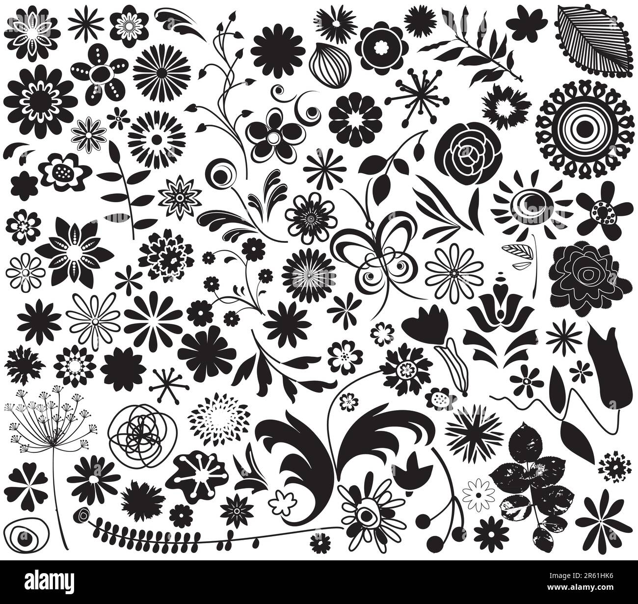 set of flowers in black and white Stock Vector Image & Art - Alamy