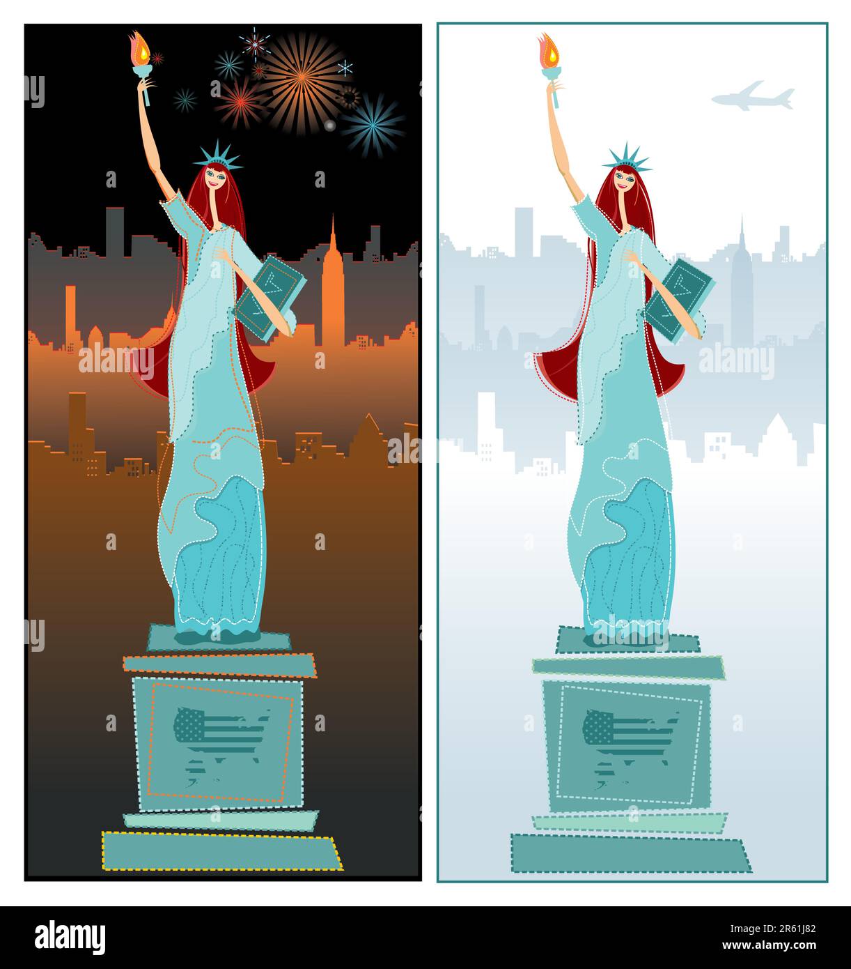 The Statue of Liberty. Day night Stock Vector Image & Art Alamy
