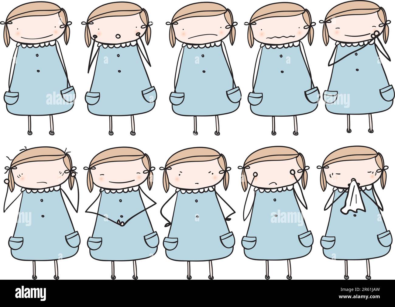 Girl in various emotions, moods and poses Stock Vector