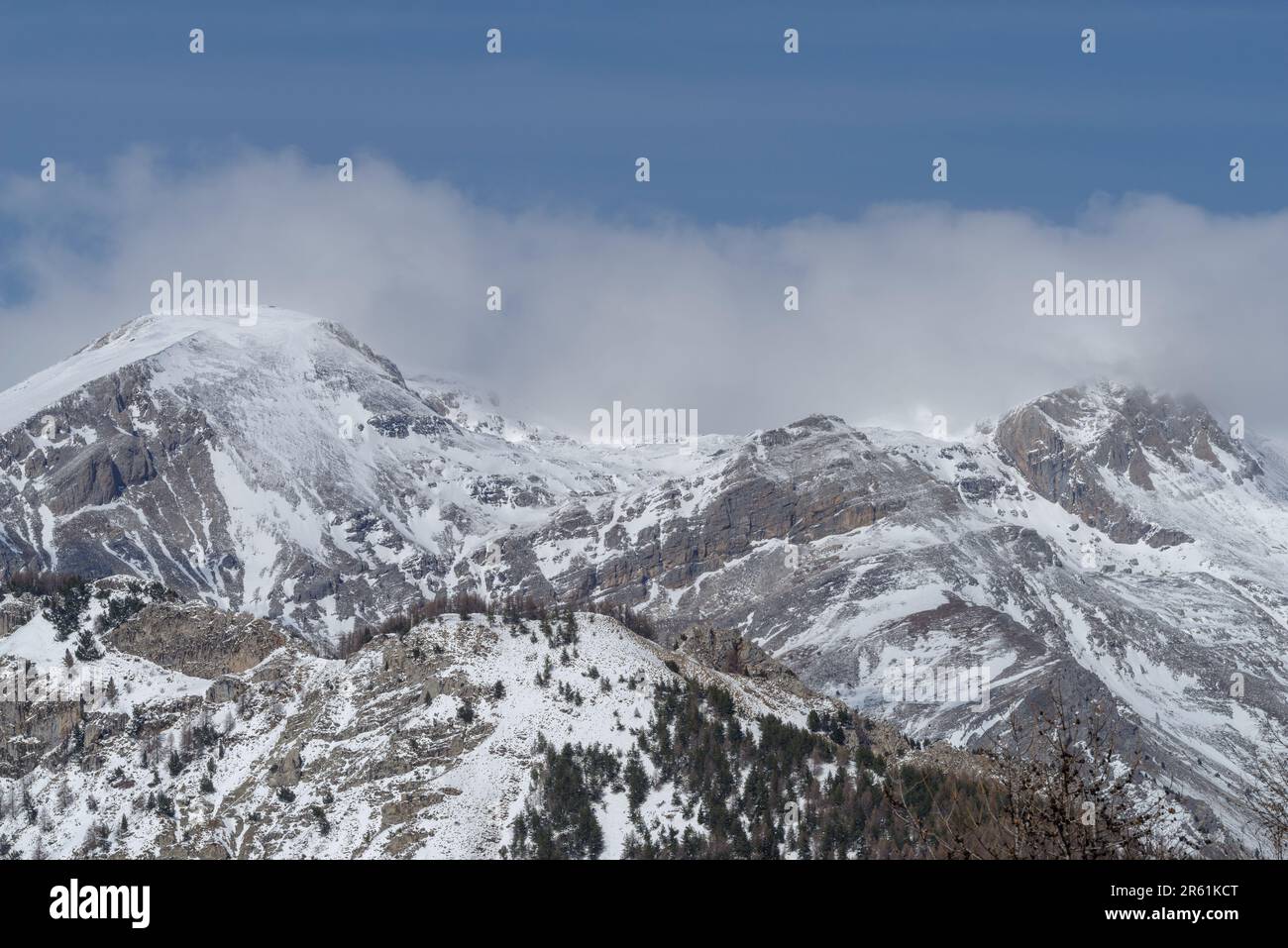 Alpine winter landscape from Ligurian mountains, Piedmont region, Province of Cuneo, northwestern Italy Stock Photo