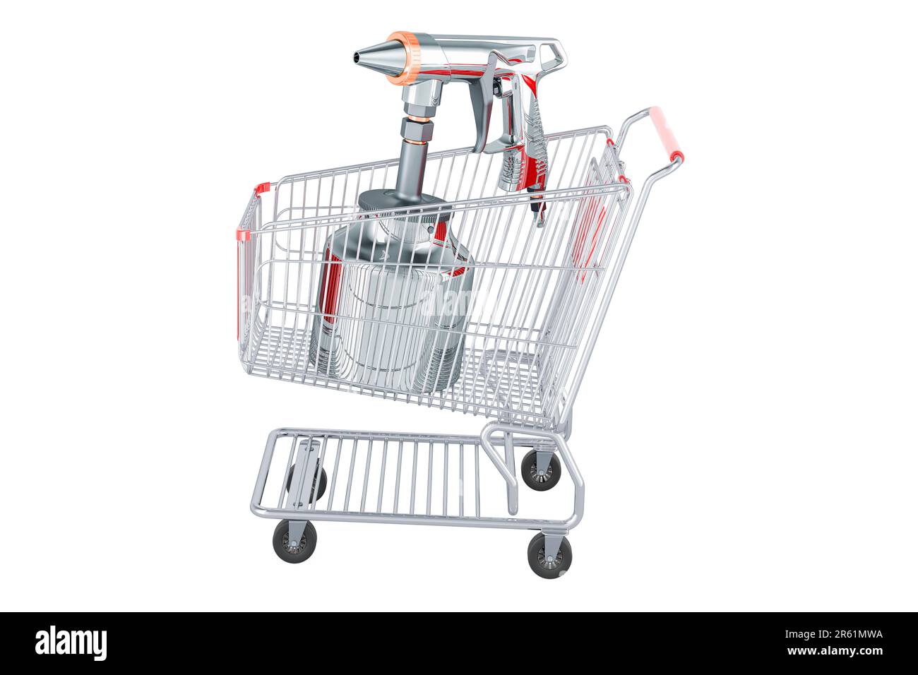 Portable Sand Blaster Gun inside shopping cart, 3D rendering isolated
