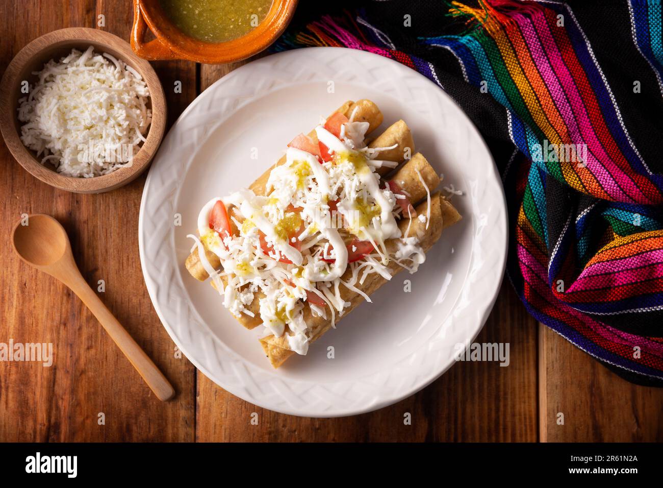 Tacos Dorados. Mexican dish also known as Flautas, consists of a rolled